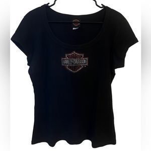 Harley Davidson women’s Swoop Neck Rhinestone T-Shirt - Indiana
